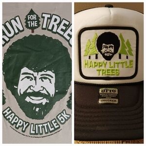 Bob Ross Happy Little Trees Trucker cap hat & t-shirt Otto Famous Foam Front